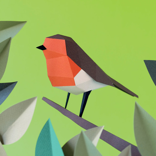 Plego 3d papirnata figura crvendać erithacus rubecula 2