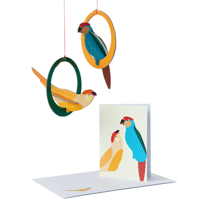 Pop out čestitka parakeets