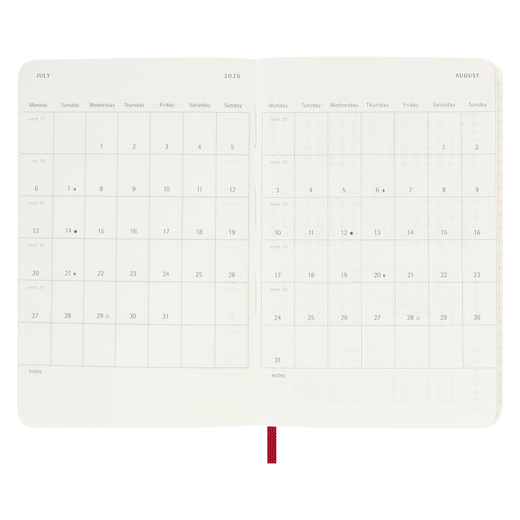 Moleskine dnevni planer 2026. meke korice crveni 9x14cm 3