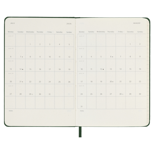 Moleskine dnevni planer 2026. tvrde korice zeleni 9x14cm 3