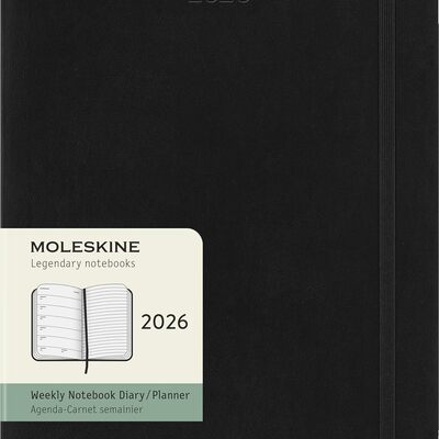 Moleskine planer tjedni meke korice 19x25 cm crni 2026