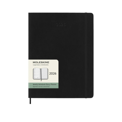 Moleskine planer tjedni meke korice 19x25 cm crni 2026