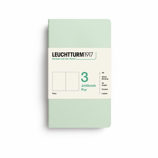 Leuchtturm1917 jottbook pur bilježnice a6 prazno 3 kom mint green