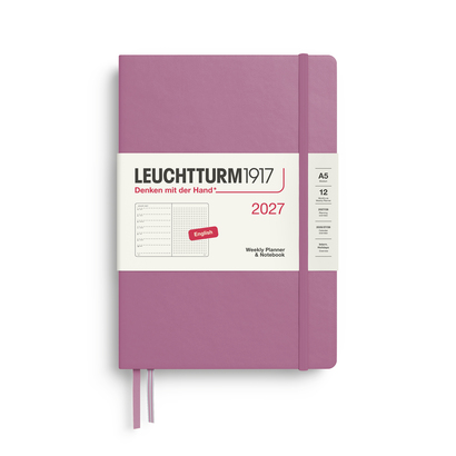 Leuchtturm1917 tjedni planer i bilježnica 2027 a5 točkice tvrdi uvez dusty rose