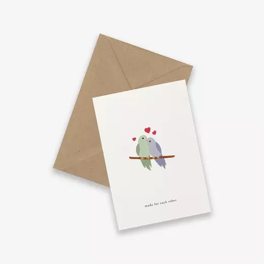 Kartotek čestitka lovebirds (made for each other)